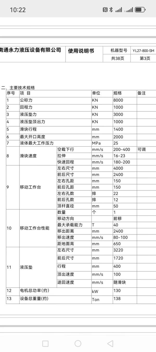 安装未用2300吨框架液压机移动工作台多点顶出台面4.8.
