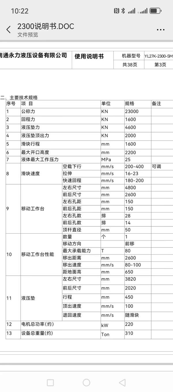 安装未用2300吨框架液压机移动工作台多点顶出台面4.8.