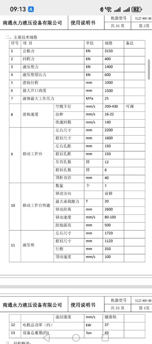 安装未用2300吨框架液压机移动工作台多点顶出台面4.8.